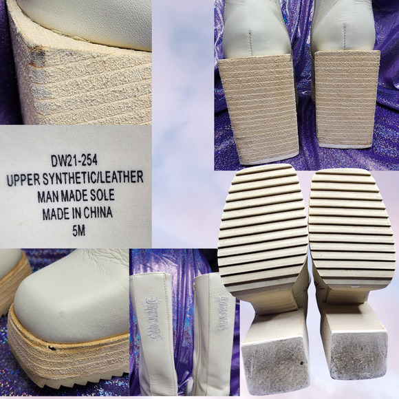 Darker Wavs Dolls Kill Cream Off White Platform Square Toe Zip Up Boots Sz 5 - Picture 8 of 8